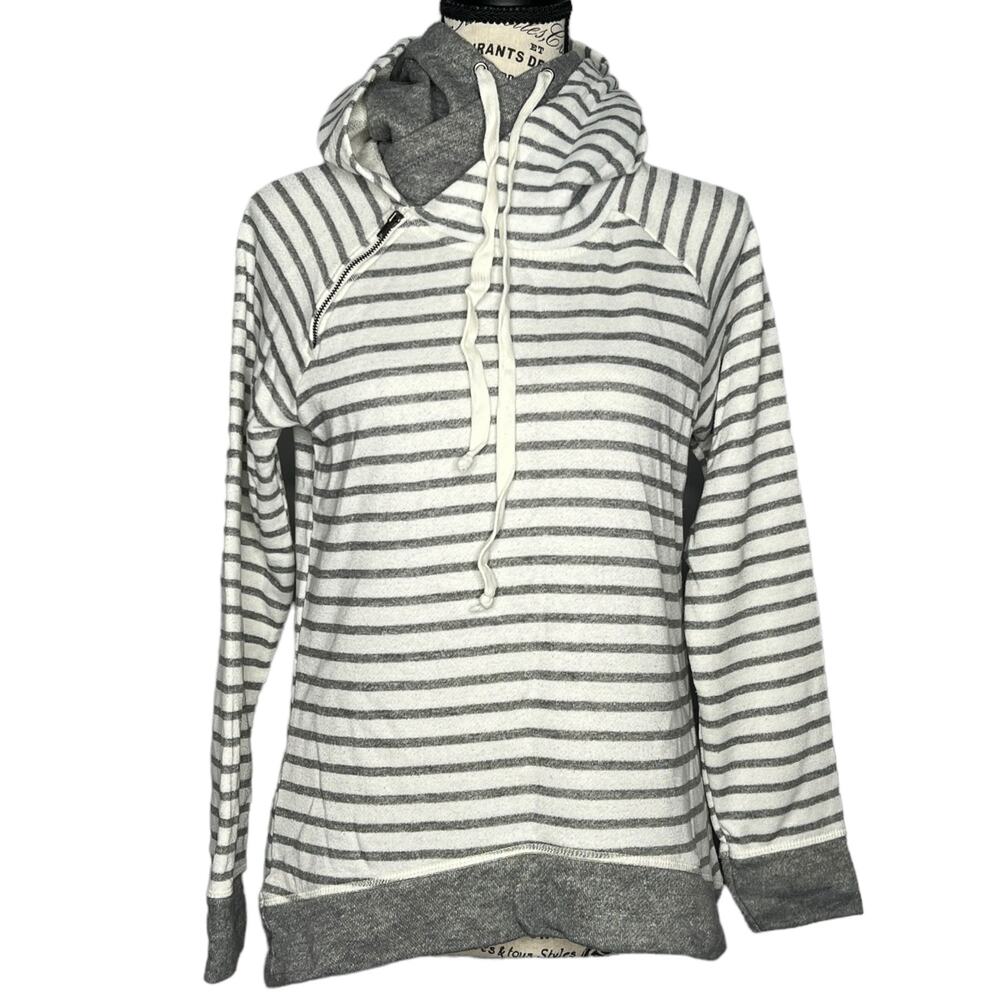 Maurices SMALL Stripe Zipper Detail Oversize Cowlneck Pullover Hooded Sweatshirt